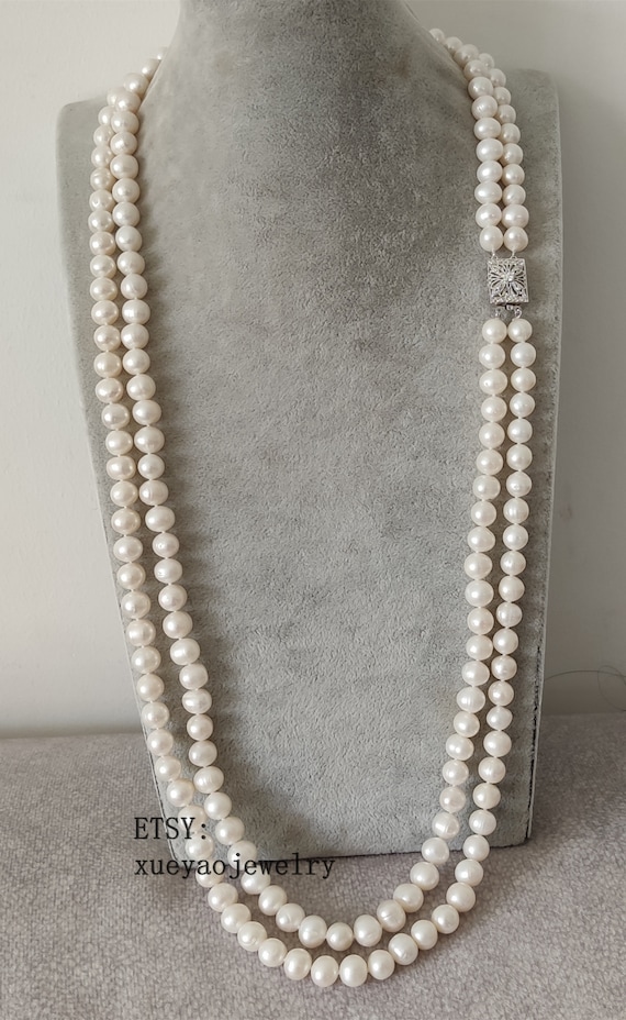 ロングホワイト淡水真珠ネックレス：ダブルストランド - Etsy 日本