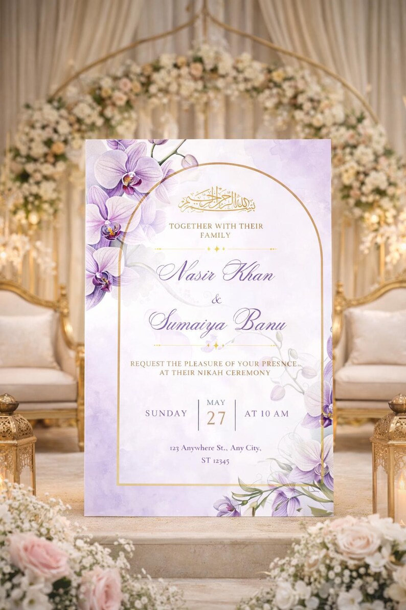 Nikah Invitation Template Editable in Canva | Muslim Wedding Card ...