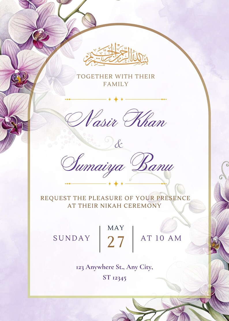 Nikah Invitation Template Editable in Canva | Muslim Wedding Card ...