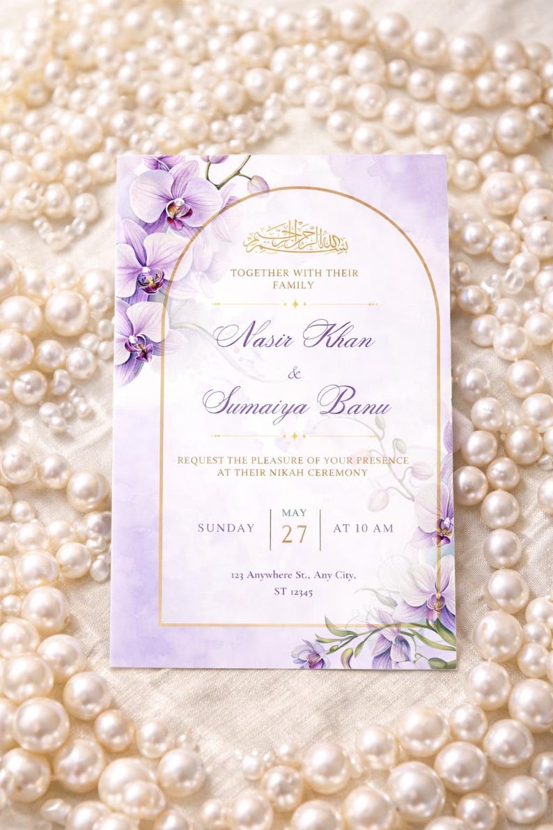 Nikah Invitation Template Editable in Canva | Muslim Wedding Card ...