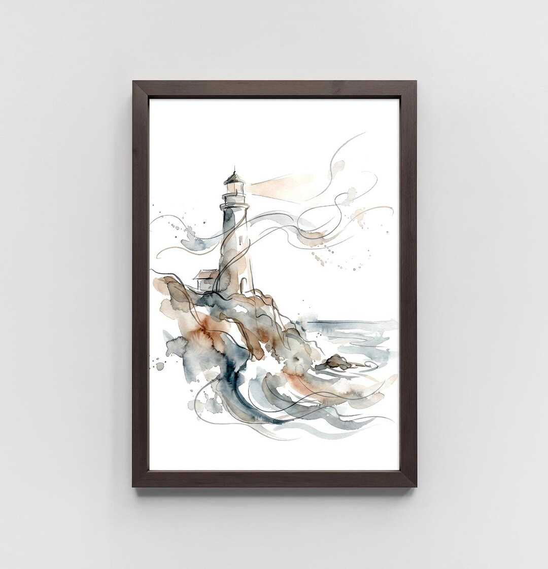 Minimalist Coastal Lighthouse - Watercolor Wash Print, Wall Art Giclée ...