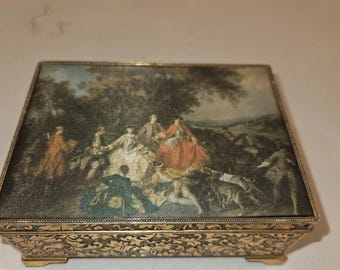 Joyas musicales vintage de Schmid Brothers "El picnic después de la caza" de Nicolas Lancret.