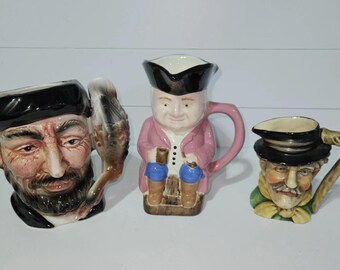 Lot of 3 Toby Jugs Vintage,  Character Mugs. 1 has Artist Intitials MJL or MFL