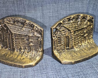 Vintage CJO JUDD gietijzeren boekensteunen – Lincoln Cabin #9673 – Originele lak NICE