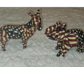 Vintage La Vie Patriotic Elephant and Donkey Figurines Set of 2
