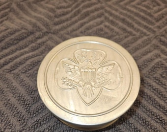 Vintage GIRL SCOUTS Aluminum Collapsible Drinking Cup 1950's With Lid