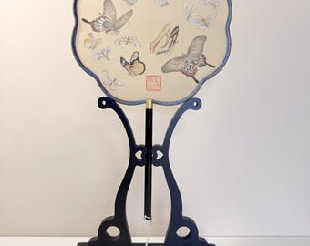 Hand-painted Butterfly Silk Fan • Chinese Gongbi Art • Original Oriental Fine Art Decor • One-of-a-kind Handmade Gift