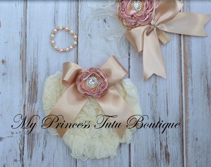 Ivory Lace Bloomers With Pink & Gold Newborn Bloomer Set Etsy