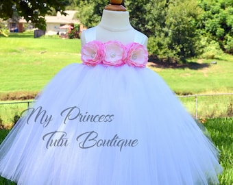 Flower Girl Tutu Dress, Flower Girl Tutu Dress, Pink and White Tutu Dress, Pink and White Flower Girl Tutu Dress