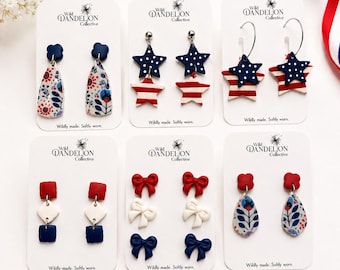 Patriotic Polymer Clay Earrings | Red White & Blue Earrings | Fourth of July Earrings