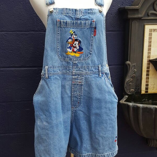 Vintage 1990's Mickey Unlimited Disney Made in the USA Shorts Overalls, Size L, Womens