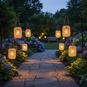 Farol solar de ratán para exteriores, farol de jardín estilo bohemio, decoración impermeable para patio.