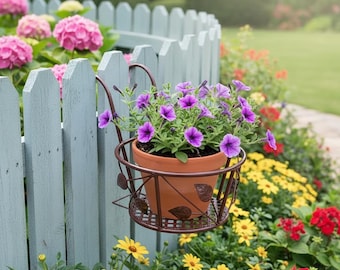 Hanging Plant Holder, Metal Balcony Planter Basket, Fence Rail Flower Pot Holder