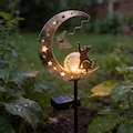 Solar Cat Moon Garden Light, Iron Crescent Moon Stake Lamp, Outdoor LED Yard Decor