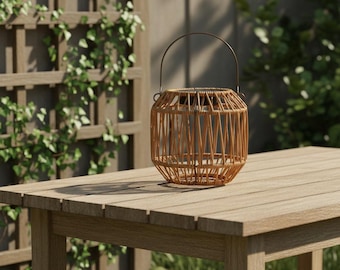 Solar Rattan Lantern, Outdoor Hanging Light, Boho Garden Lamp