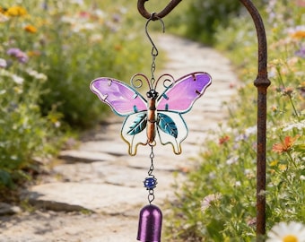 Butterfly Wind Chime, Colorful Glass Wind Chimes, Outdoor Garden Decor, Hanging Wind Chime