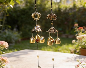 Wind Chimes Outdoor, Hanging Bell Chime, Garden Decor, Antique Gold Patio Ornament