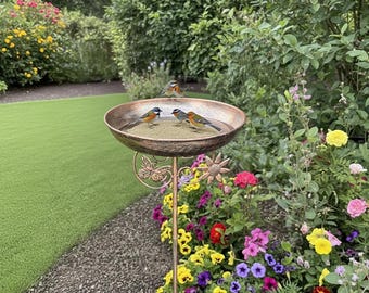 Vintage Bird Bath Feeder, Metal Garden Bird Bath, Outdoor Patio Decor