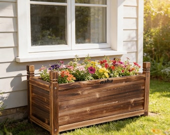 Garden Bed Planter Box, Wooden Outdoor Planter, Vegetable Herb Flower Garden Box, Patio Garden Planter