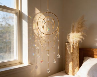 Sun & Moon Crystal Suncatcher Hanging Decor