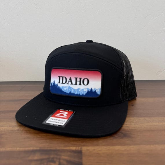 Idaho License Plate Hat: Leather Patch and Mesh (Snapback Adjustable)