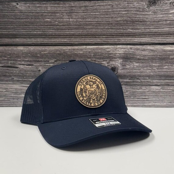 Idaho State Seal Leather Patch Hat,  (Adjustable Snapback, Mesh)