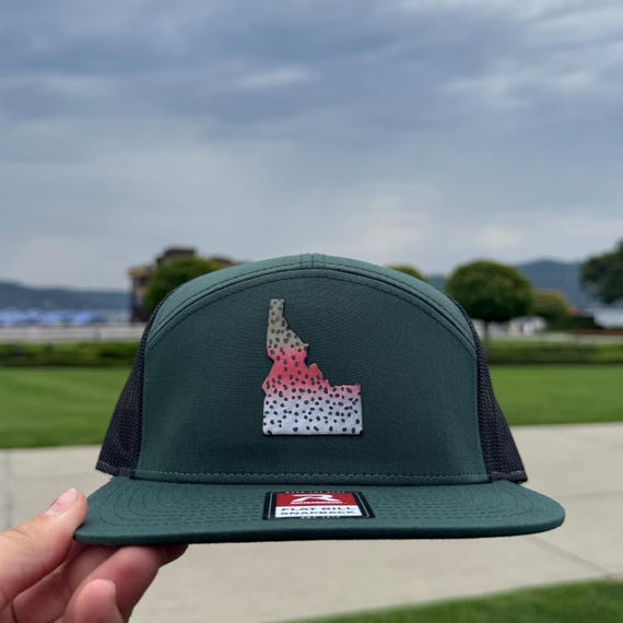 Rainbow Trout Idaho Leatherette Patch Hat, Adjustable Mesh Snapback