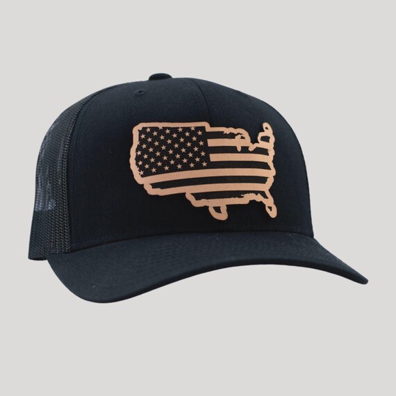 US Flag Hat: Genuine Leather Patriotic Cap (Adjustable, Unisex)