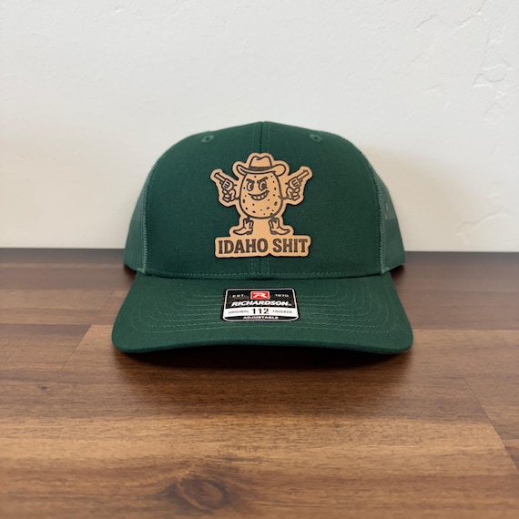 Idaho Shit Potato Pistols Leather Patch Hat - Breathable Mesh, Adjustable Fit