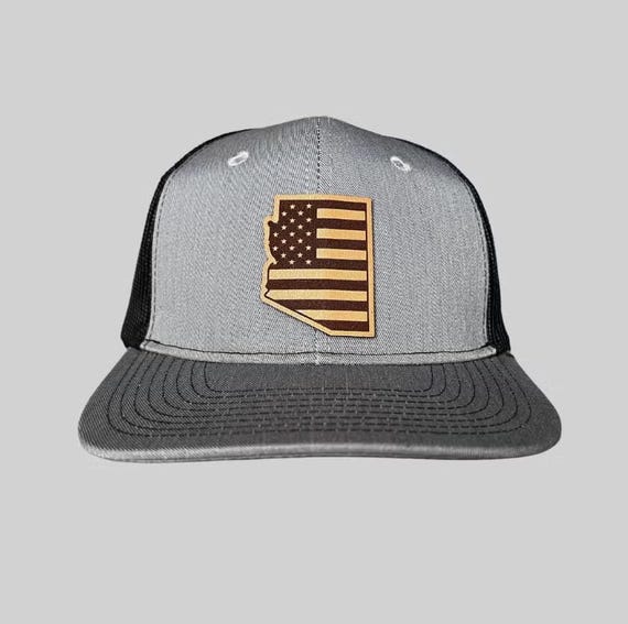 Arizona State Flag Outline Hat - Leather Patch, Breathable Mesh Back