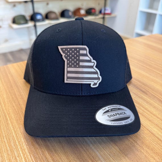 Missouri Flag Hat: Patriotic Leather Patch - Structured Snapback