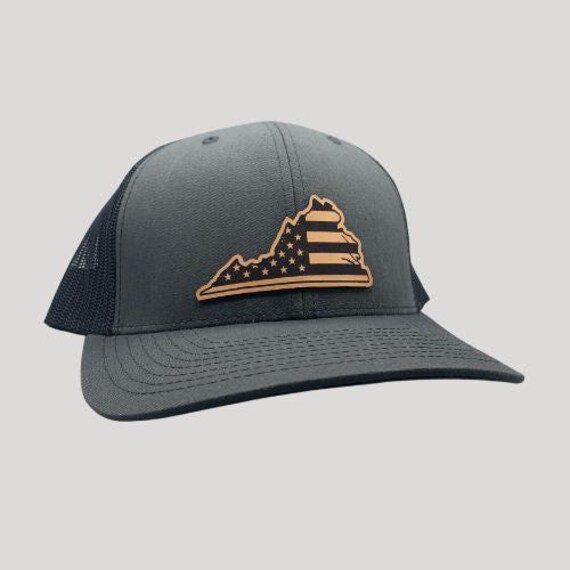 Virginia Flag Hat: Leather Baseball Cap (Unisex, Adjustable Strap)
