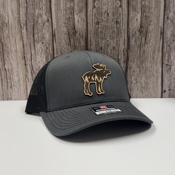 Moose Hat: Leather Patch Design - Breathable Mesh Trucker Style