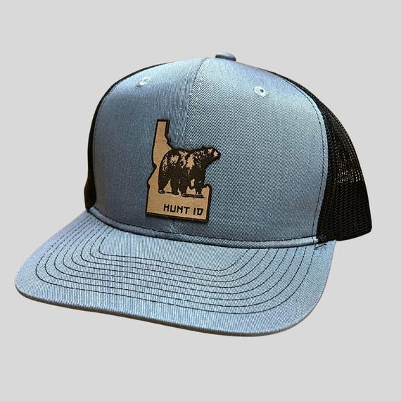 Bear Hunt Trucker Hat, Idaho Leather Patch, Breathable Mesh (Snapback)