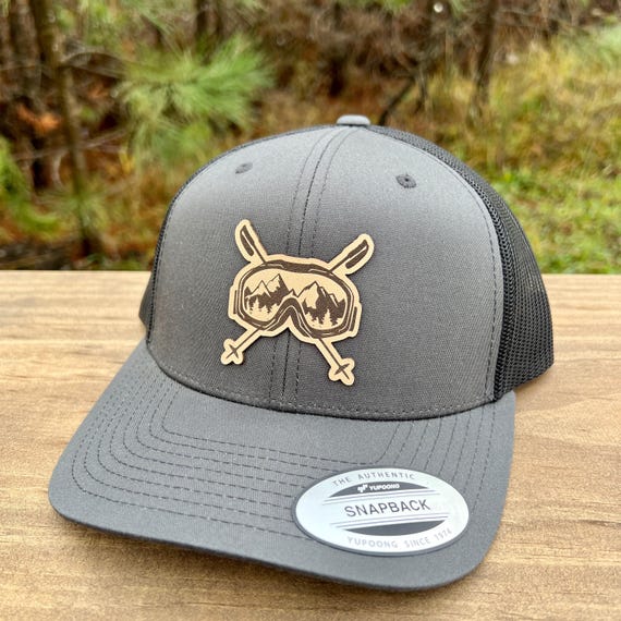 Ski Goggle Mountain Scene Leather Patch Hat :