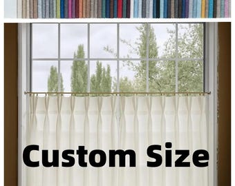 Custom Size Coffee Curtain, Handmade Cotton Linen Cafe Curtain Panel, Farmhouse Country Kitchen Decoration Window Treatment,Bespoke Valances