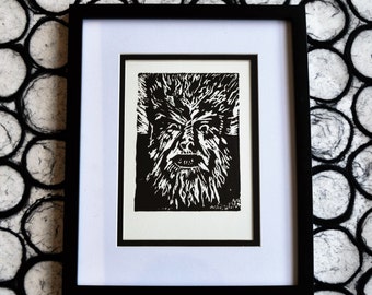 Wolfman linocut print