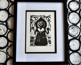 Flatwoods Monster Urban Legend Linocut Print