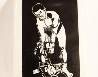 Houdini escape artist magician limited edition linocut print