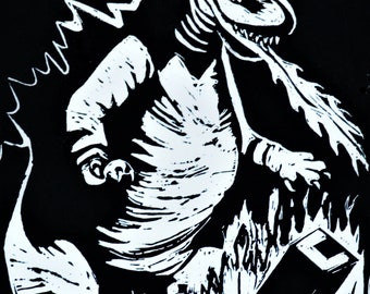 Godzilla Lino Print Art Limited edition