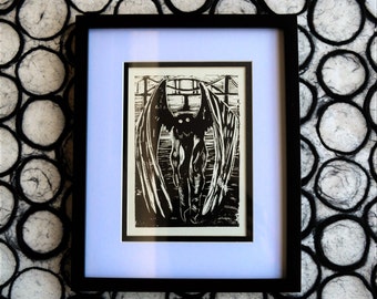 Limited Edition Mothman linocut print