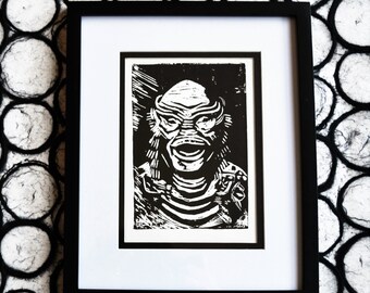 The Creature from the Black Lagoon Urban Legend linocut print