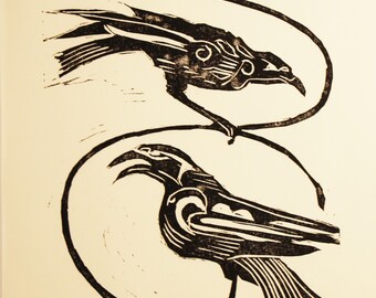 The Ravens Linoleum cut limited edition print