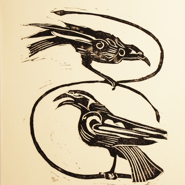 The Ravens Linoleum cut limited edition print