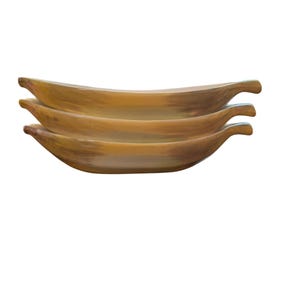 Set Of 3 Banana-Shaped Ceramic Serving Dishes Hand-Painted Yellow & White Design