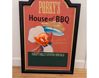 Plaque murale rétro Porkys House Of BBQ avec motif Pig Chef en 3D