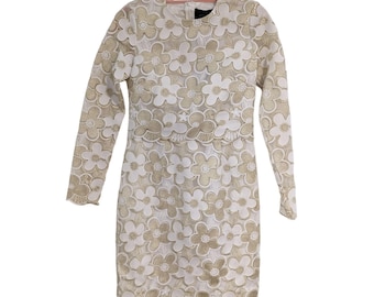 Robe brodée florale à manches longues Cenia New York - Doré et blanc Taille 2