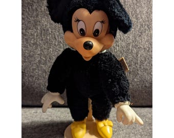 Vintage 1980s Applause Minnie Mouse Plush Doll 12" Disney Collectible Black & Yellow