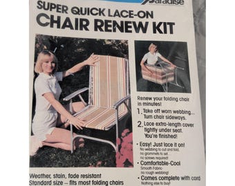 Set of 4 Super Quick Lace-On Chair Renew Kit By Garden Paradise - Weather/Stain Resistant - Standard Size - Blue/White/Pink Stripe