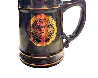 Tasse en céramique noire San Jose, Université d'État de Californie, Lindor Anson, 1857, bordure dorée vintage
